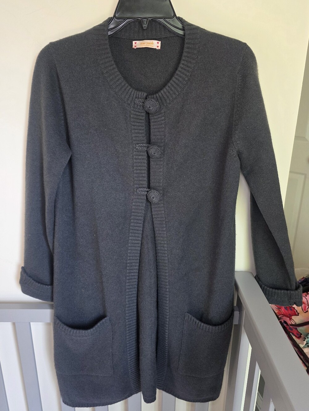 Rue Jacob Cashmire Charcoal Gray Button-Front Knit Long Cardigan Womens Size S